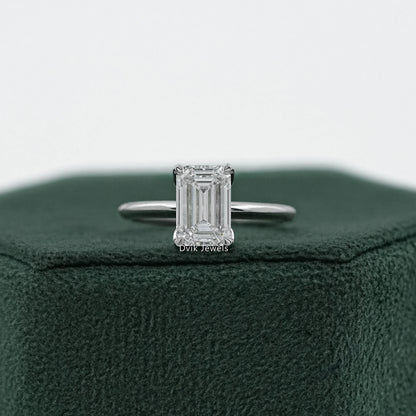 Emerald Cut Tulip Set Hidden Halo Ring