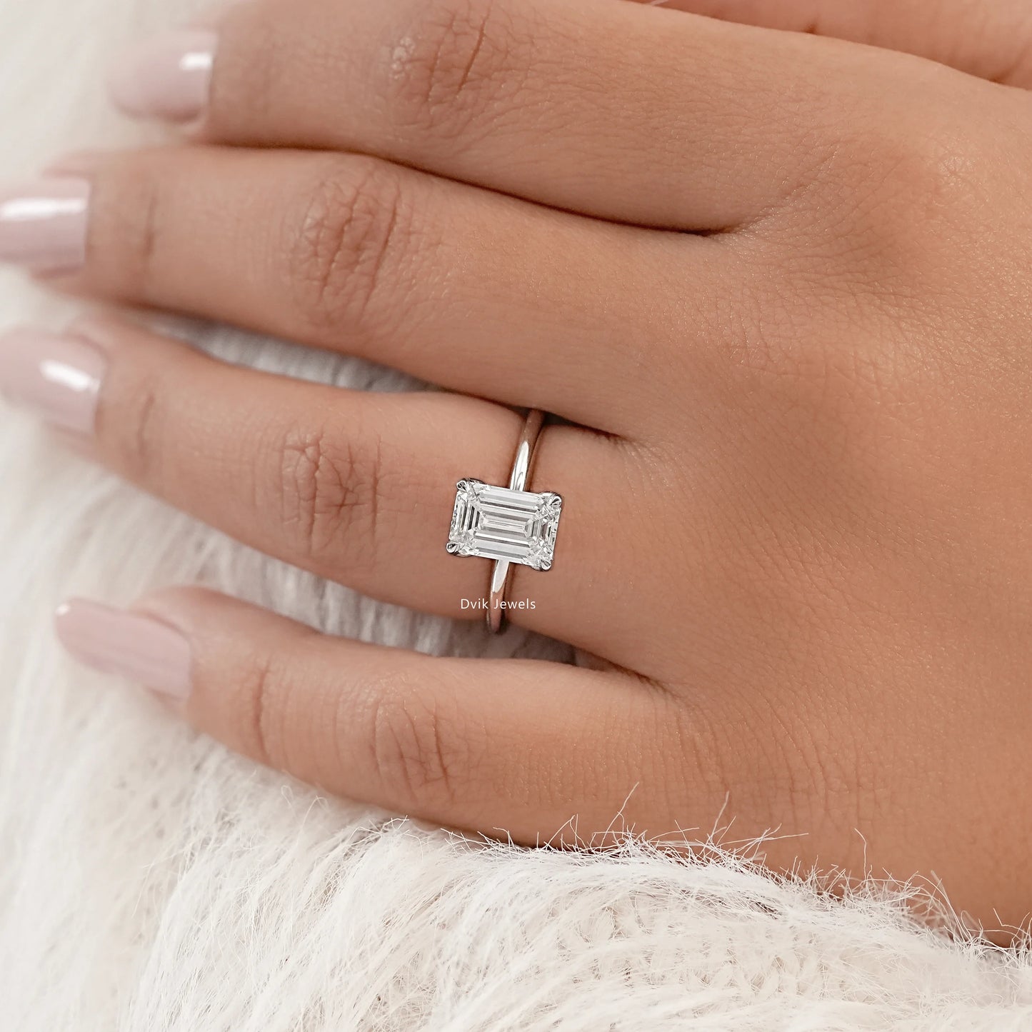 Emerald Cut Tulip Set Hidden Halo Ring