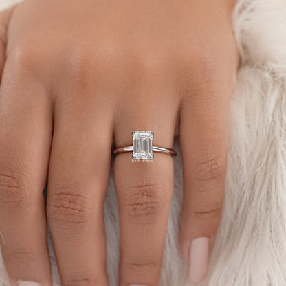 Emerald Cut Tulip Set Hidden Halo Ring