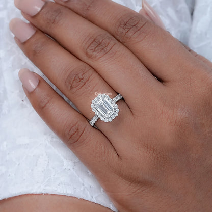 Emerald Cut Halo Diamond Engagement Ring