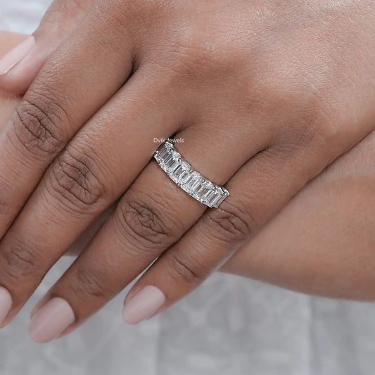 Half Eternity Emerald Cut Lab Diamond Wedding Band