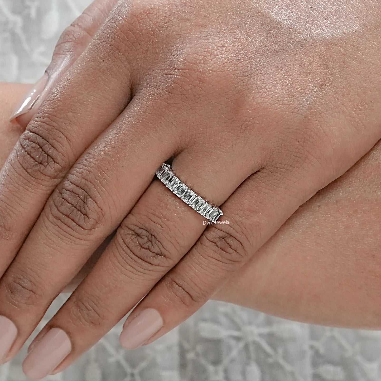 Emerald Cut Diamond Half Eternity Wedding Band