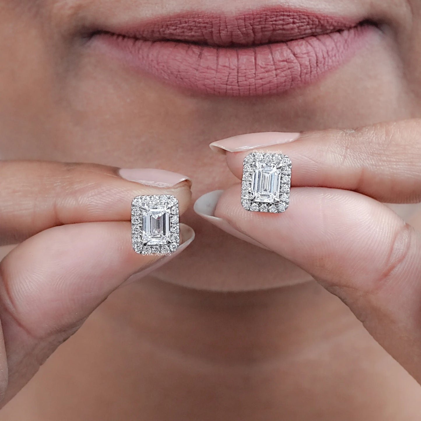 Emerald Cut Lab Grown Diamond Halo Stud