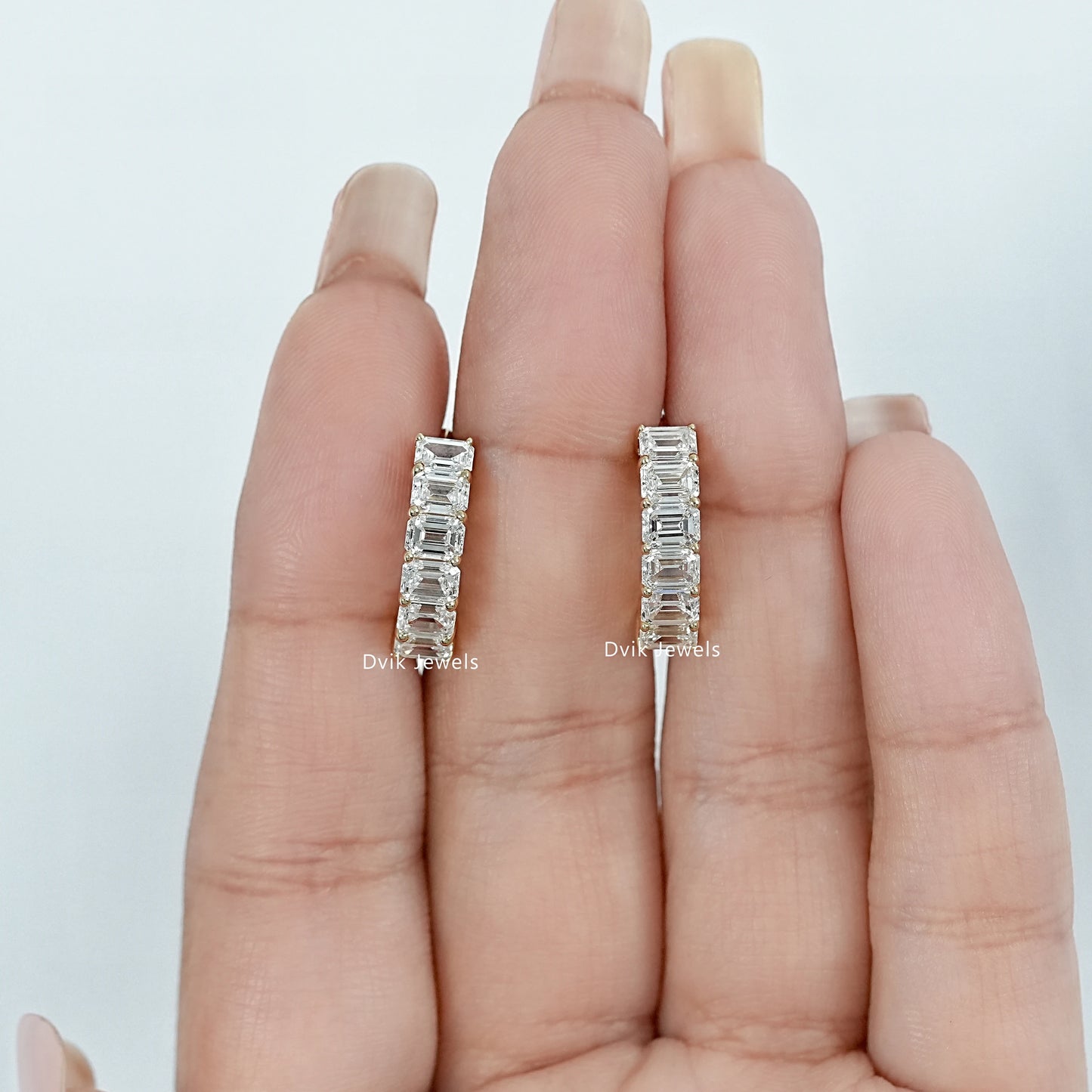 Emerald Cut Lab Grown Diamond Hoop Earrings