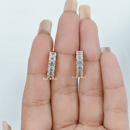 Emerald Cut Lab Grown Diamond Hoop Earrings