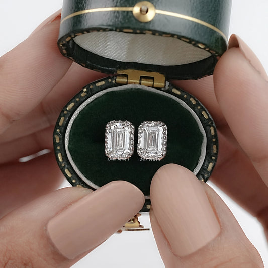 Emerald Cut Eco Friendly Diamond Milgrain Set Earrings