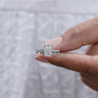 Solitaire Accent Emerald Cut Diamond Bridal Ring Set