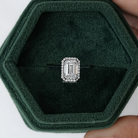Emerald Cut Halo Lab Diamond Engagement Ring