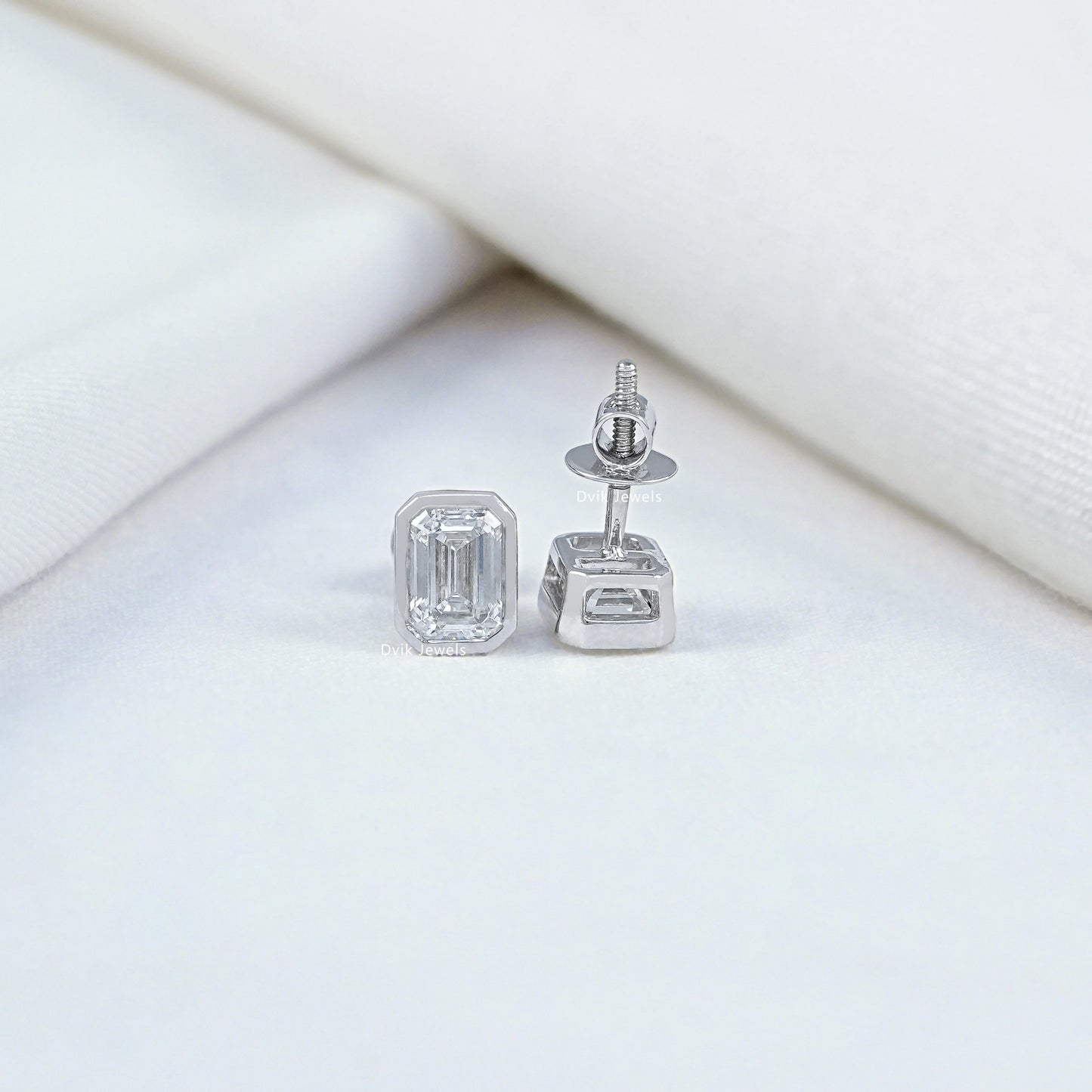 Emerald Cut Lab Diamond Bezel Set Stud Earrings