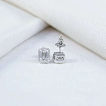 Emerald Cut Lab Diamond Bezel Set Stud Earrings
