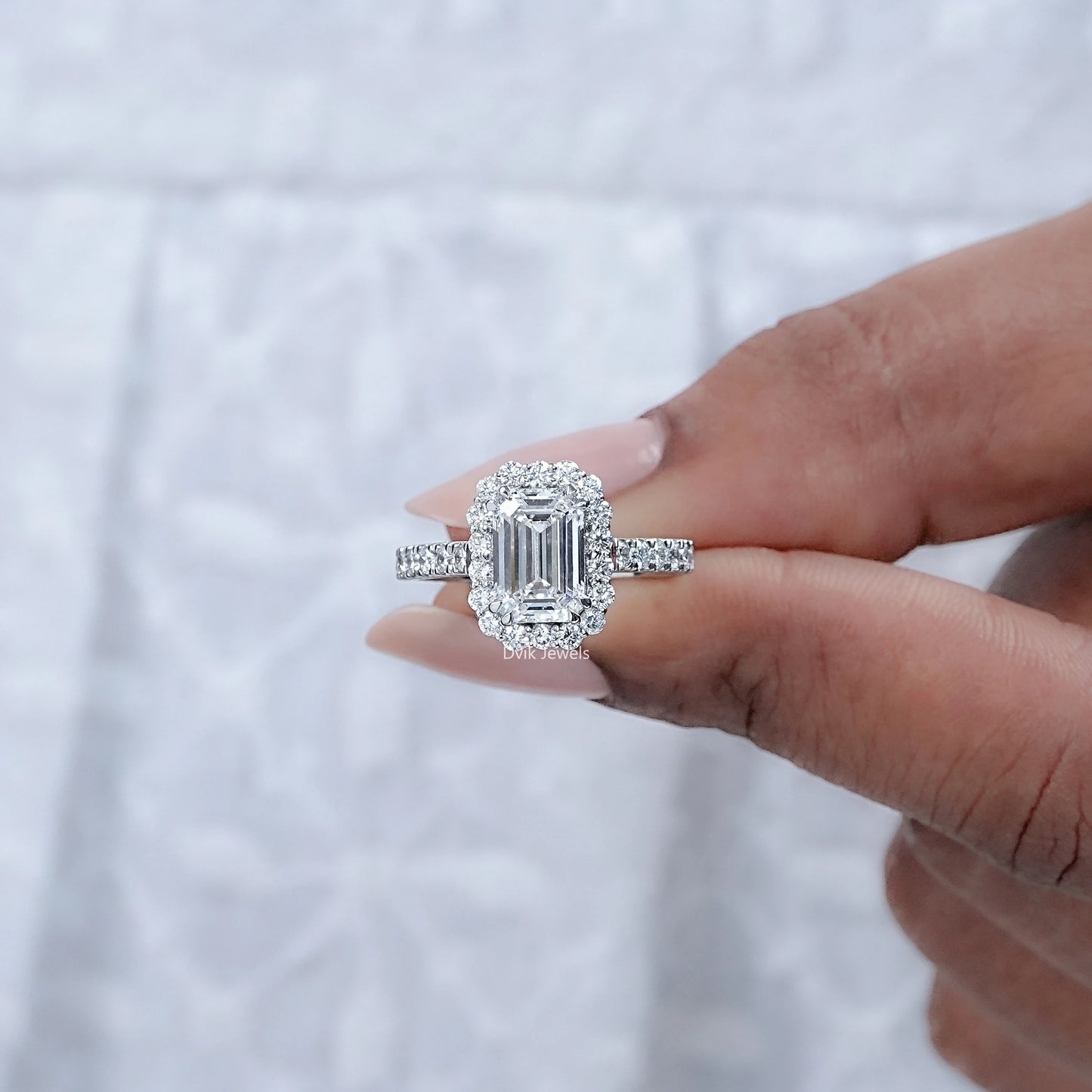 Emerald Cut Halo Diamond Engagement Ring