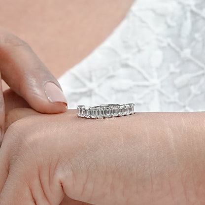 Emerald Cut Diamond Half Eternity Wedding Band