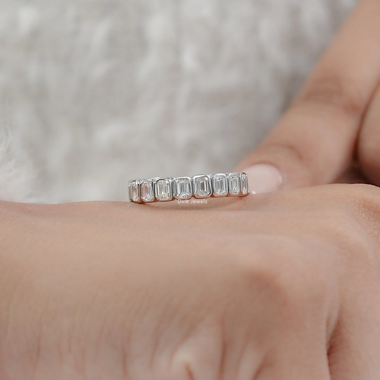 Emerald Cut Diamond Bezel Set Eternity Band