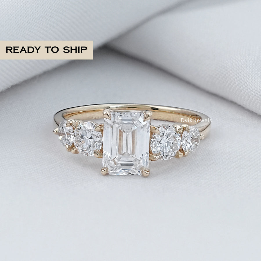 Five Stone Emerald Cut Lab Diamond Ring