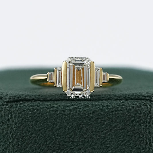 Emerald Lab Diamond Half Bezel Set Engagement Ring Ring