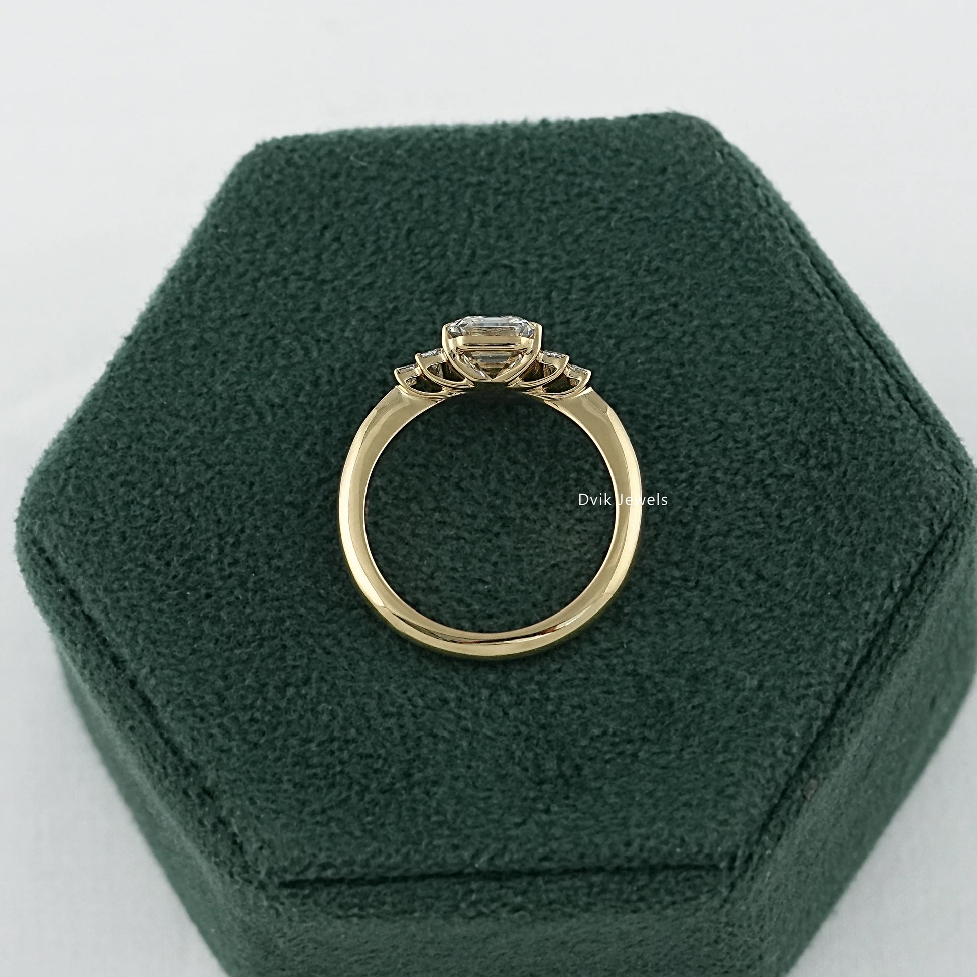 Emerald Lab Diamond Half Bezel Set Engagement Ring Ring