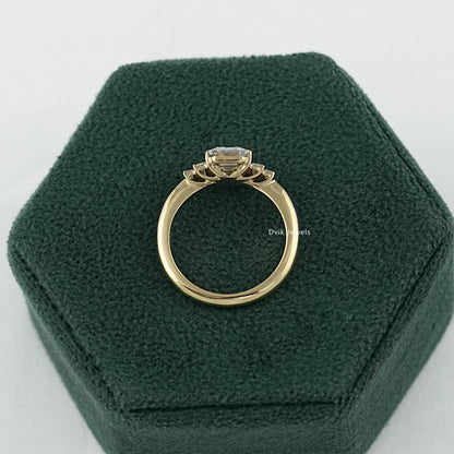 Emerald Lab Diamond Half Bezel Set Engagement Ring Ring