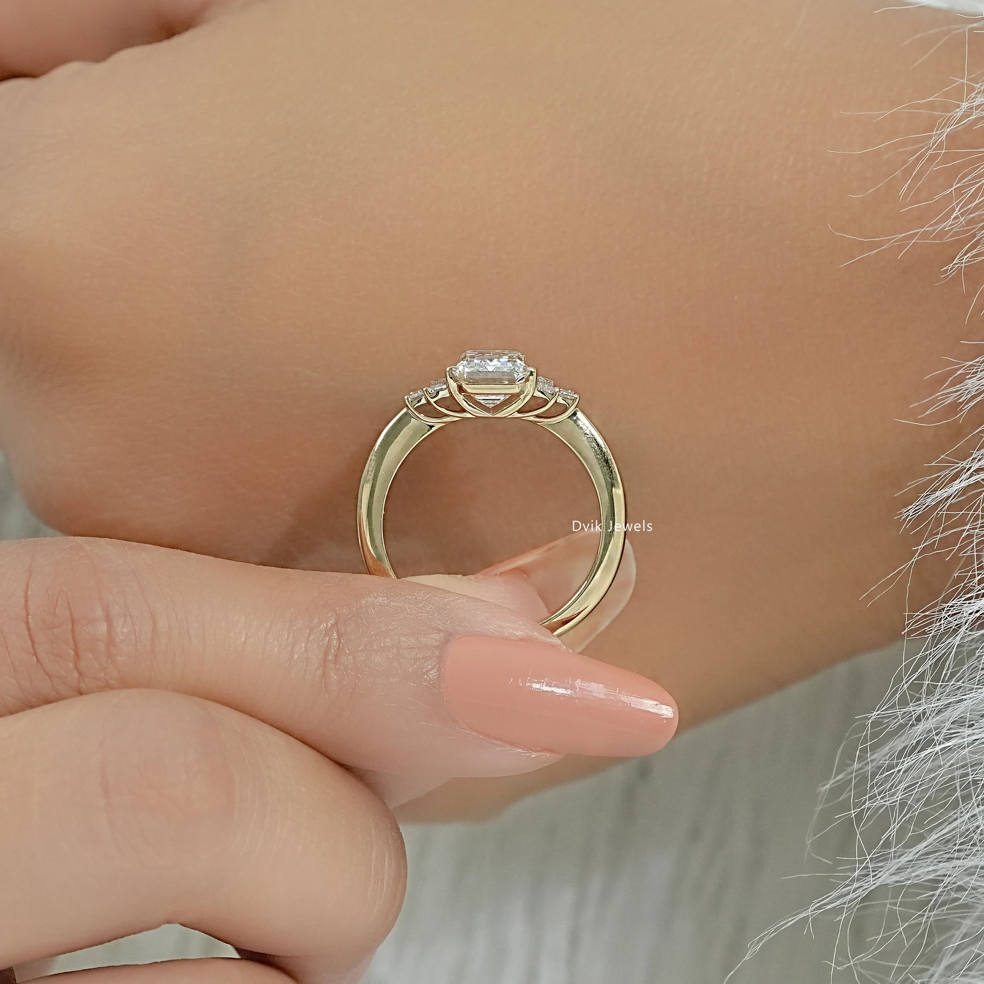 Emerald Lab Diamond Half Bezel Set Engagement Ring Ring