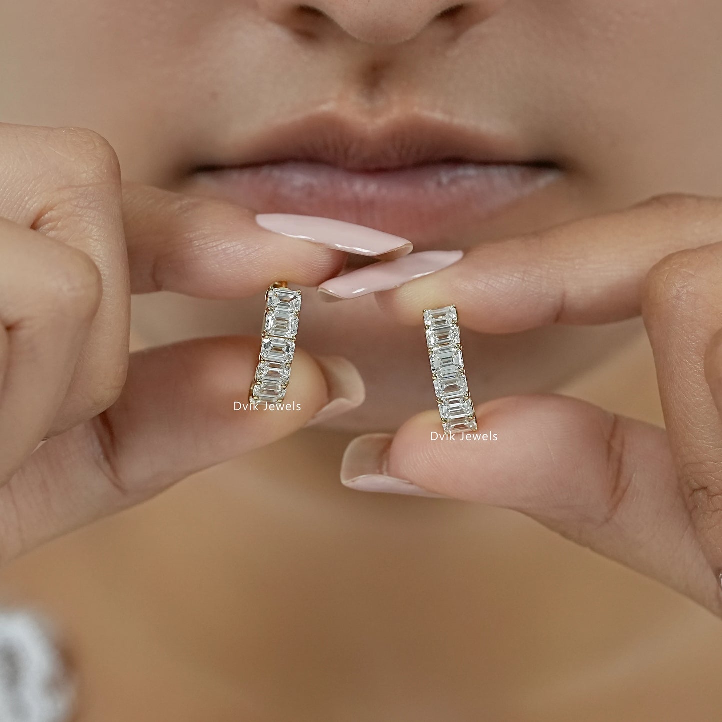 Emerald Cut Lab Grown Diamond Hoop Earrings
