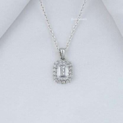 Emerald Cut Minimalistic Diamond Halo Pendant