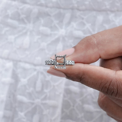 Accent Diamond Emerald Shape Semi Mount Ring
