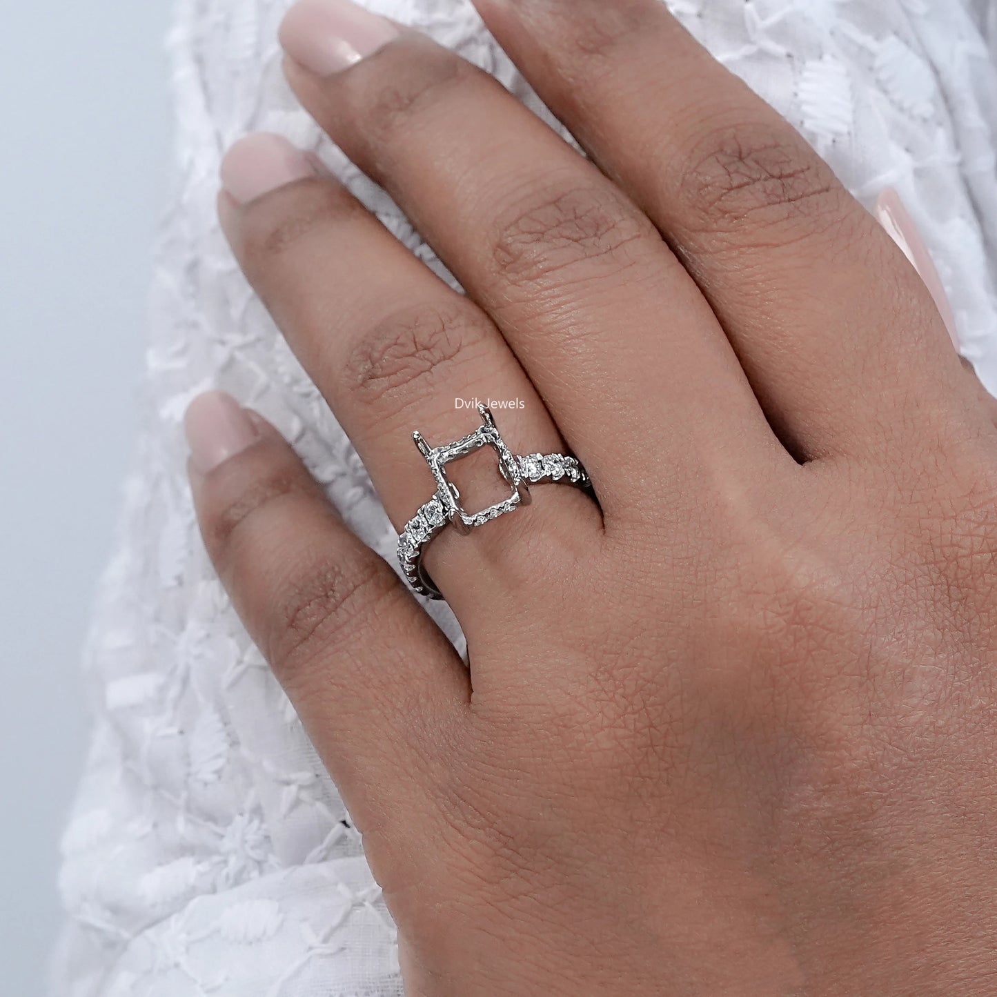 Accent Diamond Emerald Shape Semi Mount Ring