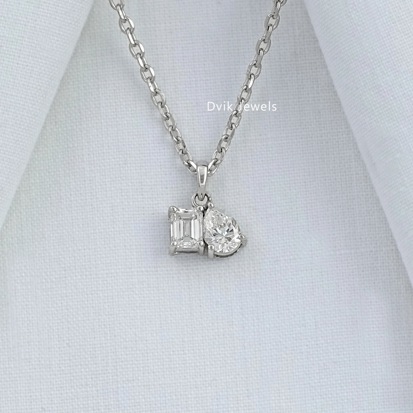 Emerald & Pear Cut Lab Diamond Duo Pendant Pendant