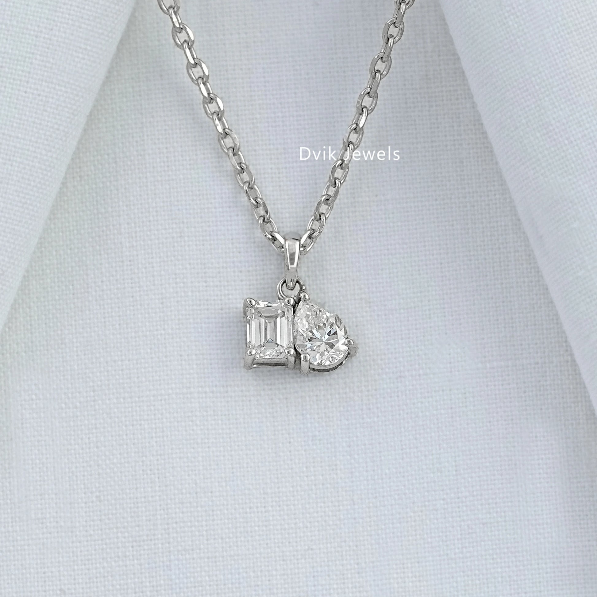Emerald & Pear Cut Lab Diamond Duo Pendant Pendant