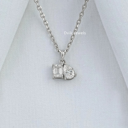 Emerald & Pear Cut Lab Diamond Duo Pendant Pendant