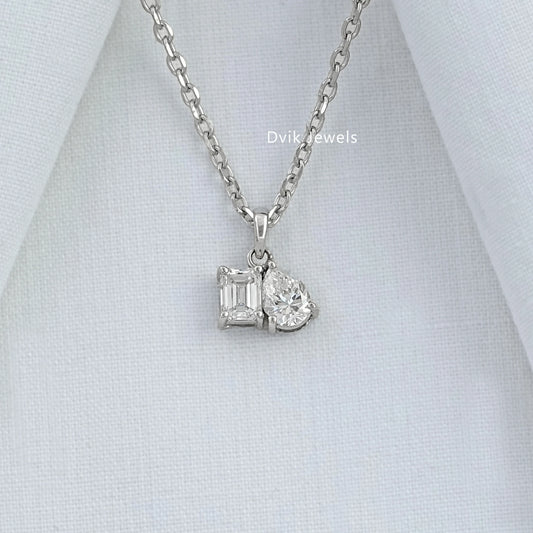 Emerald & Pear Cut Lab Diamond Duo Pendant Pendant