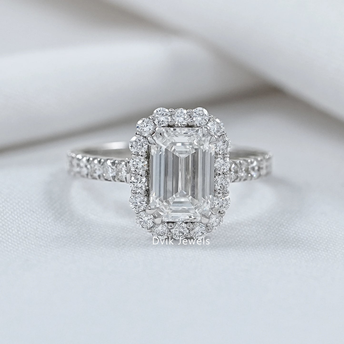 Emerald Cut Halo Diamond Engagement Ring