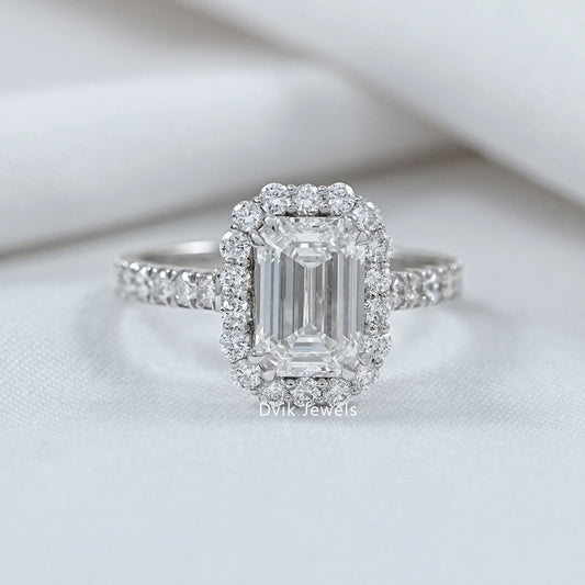 Emerald Cut Halo Diamond Engagement Ring
