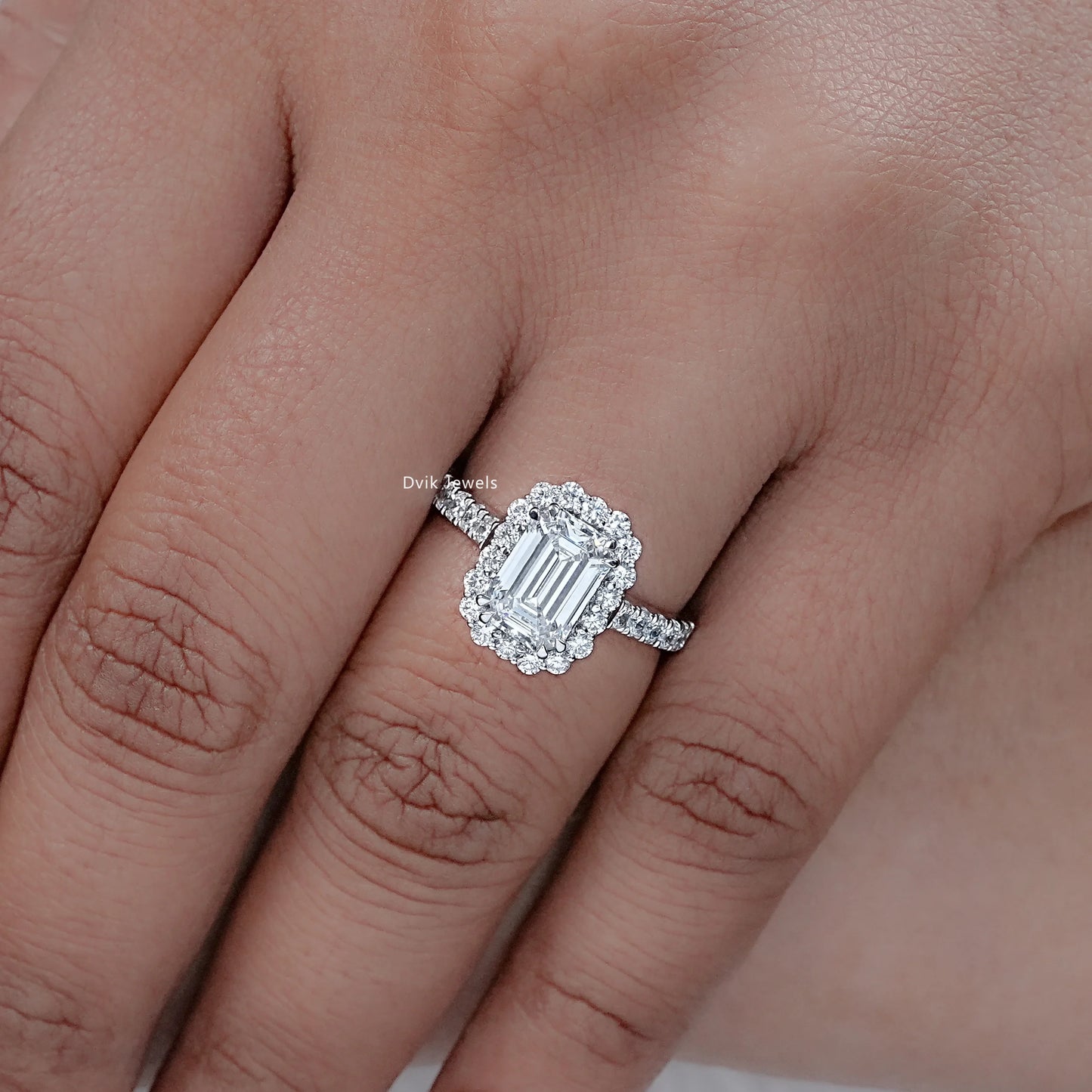 Emerald Cut Halo Diamond Engagement Ring