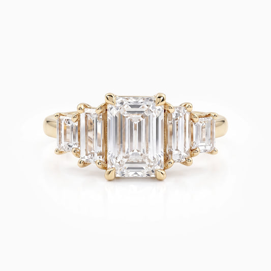 Emerald And Baguette Cut Lab Diamond Five Stone Ring Ring