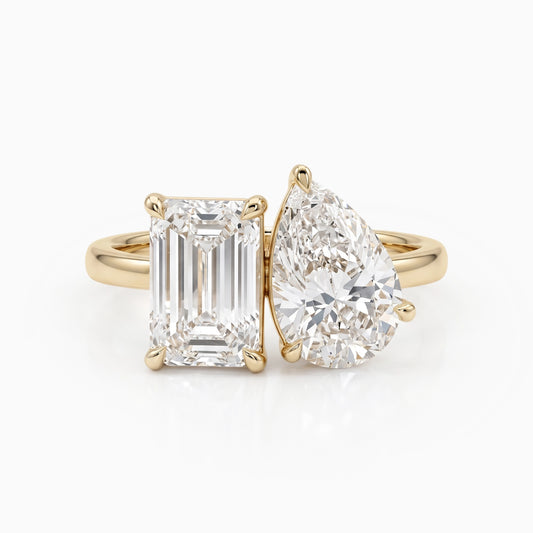 Emerald And Pear Cut Lab Diamond Two Stone Ring Ring