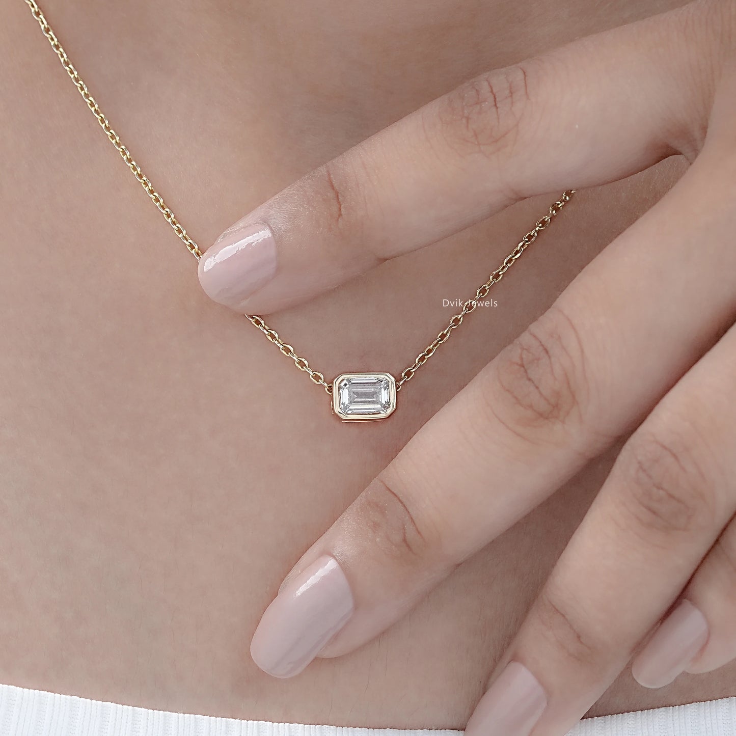Emerald Cut Bezel Set Diamond Pendant