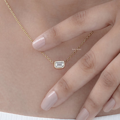 Emerald Cut Bezel Set Diamond Pendant