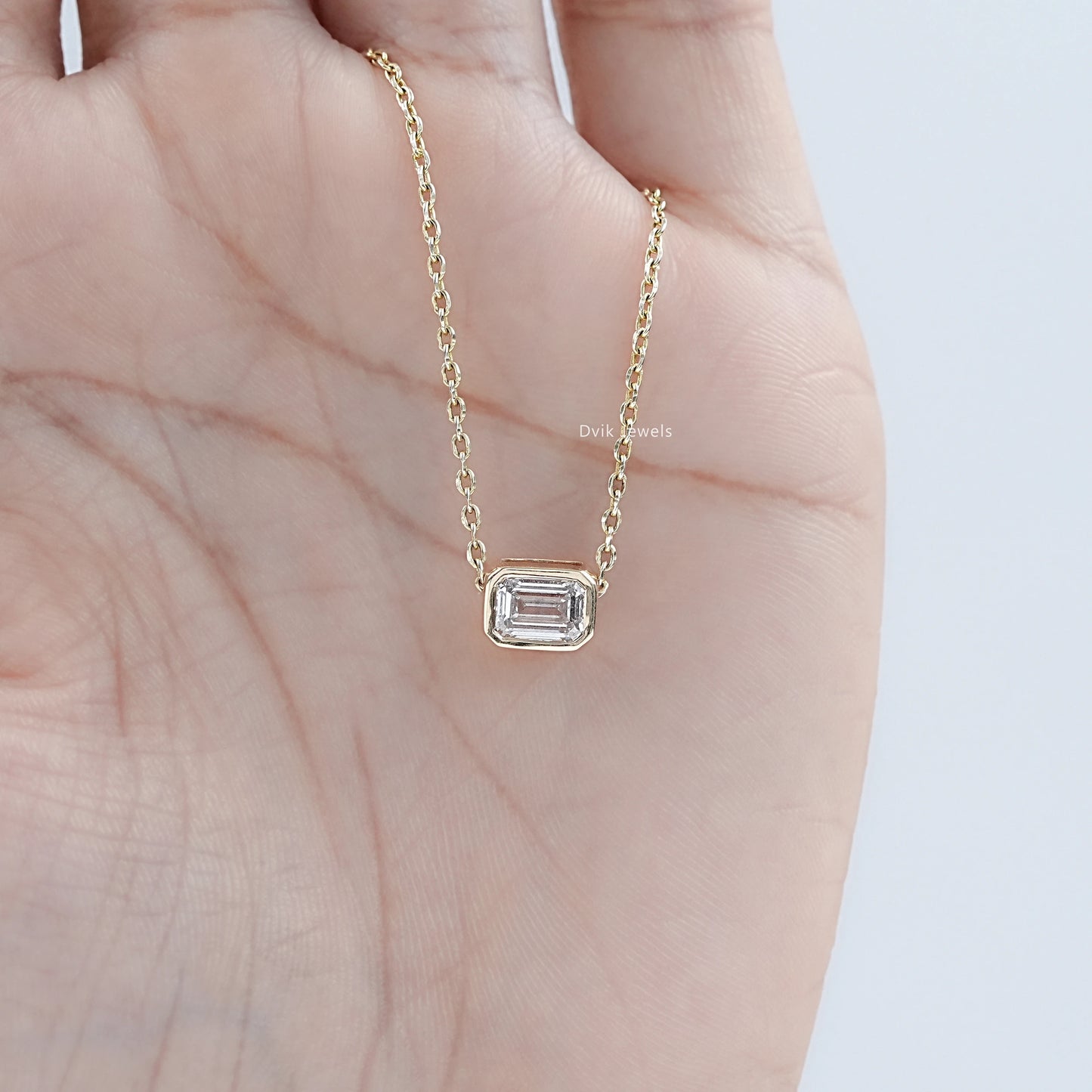 Emerald Cut Bezel Set Diamond Pendant