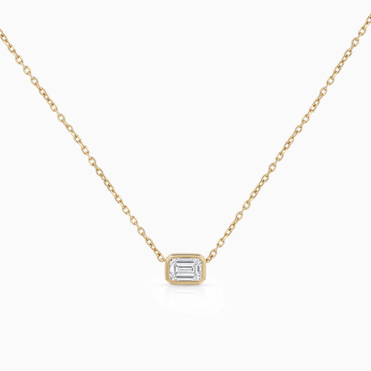 Emerald Cut Bezel Set Diamond Pendant Necklace