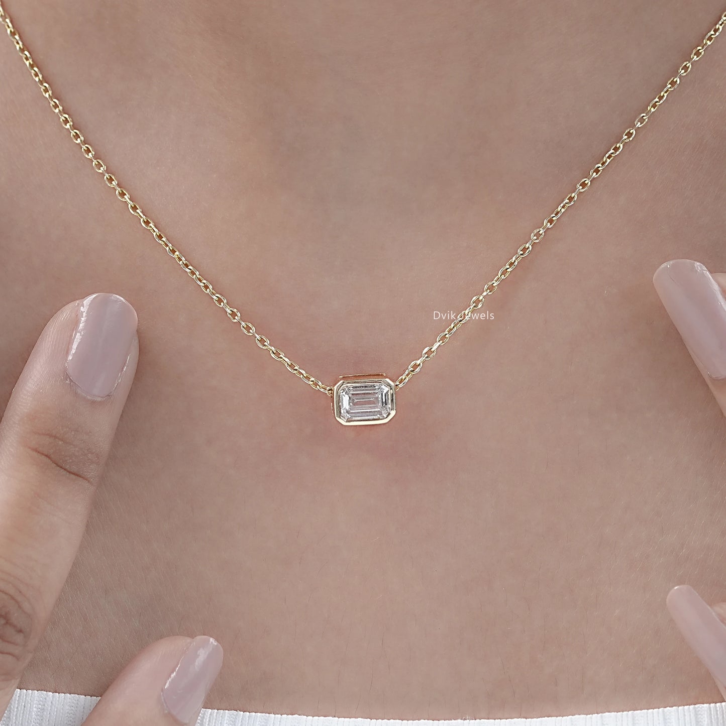 Emerald Cut Bezel Set Diamond Pendant