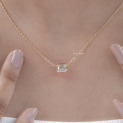 Emerald Cut Bezel Set Diamond Pendant