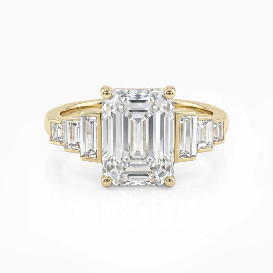 Emerald Cut Diamond Ring with Baguette Side Stones Ring