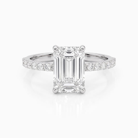Emerald Cut Diamond Solitaire Accent Engagement Ring