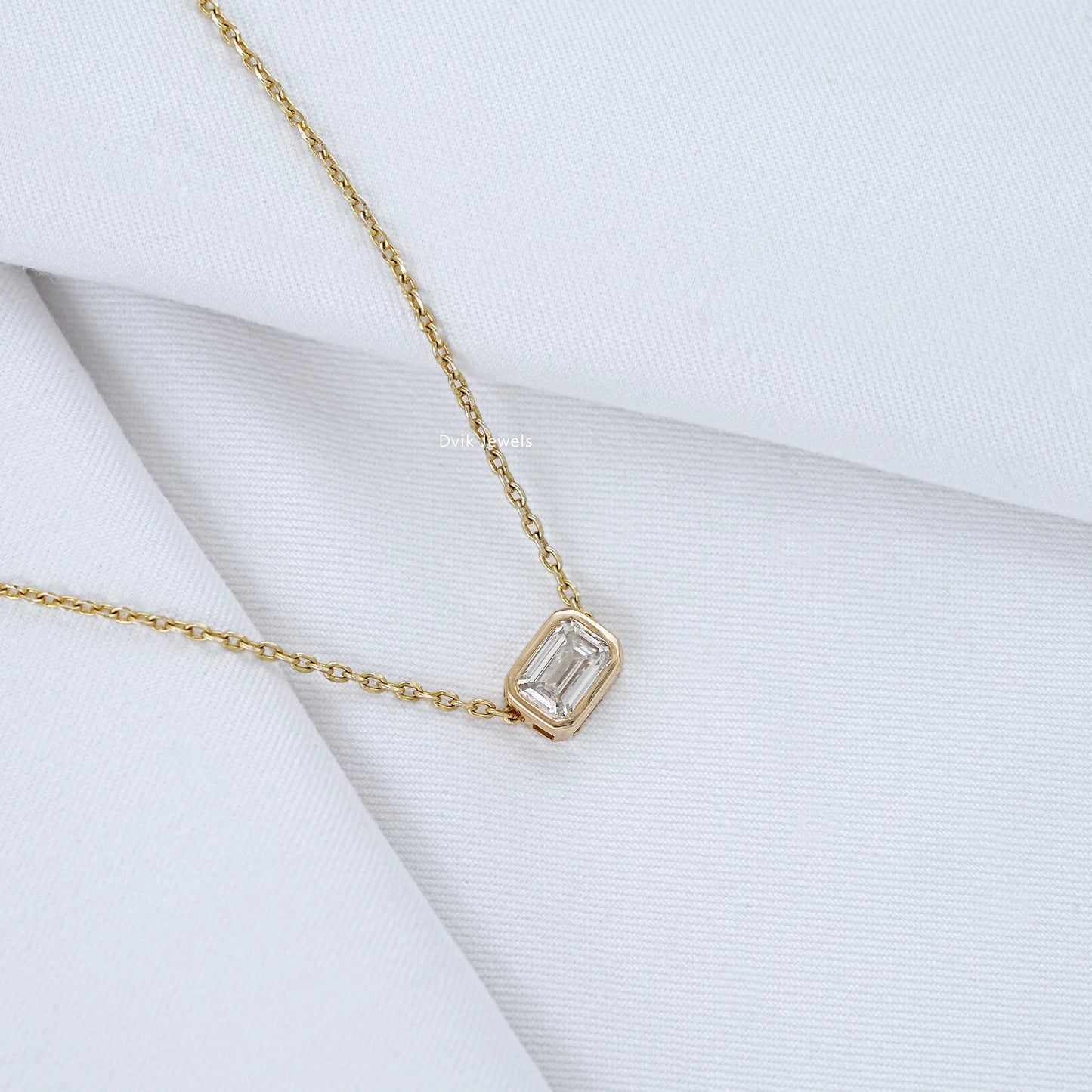 Emerald Cut Bezel Set Diamond Pendant