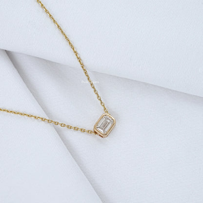 Emerald Cut Bezel Set Diamond Pendant