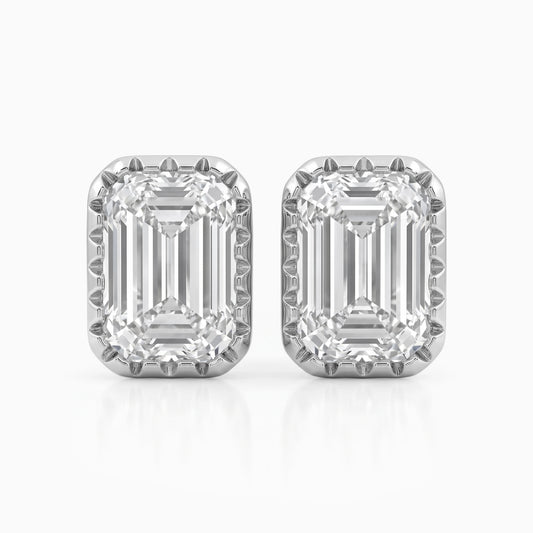 Emerald Cut Eco Friendly Diamond Milgrain Set Earrings