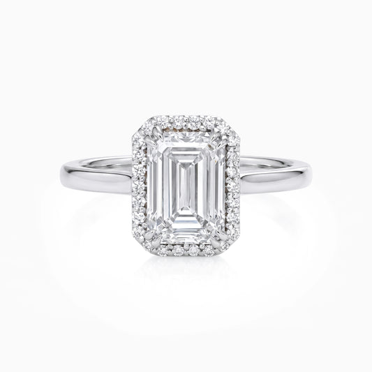 Emerald Cut Halo Lab Diamond Engagement Ring Ring