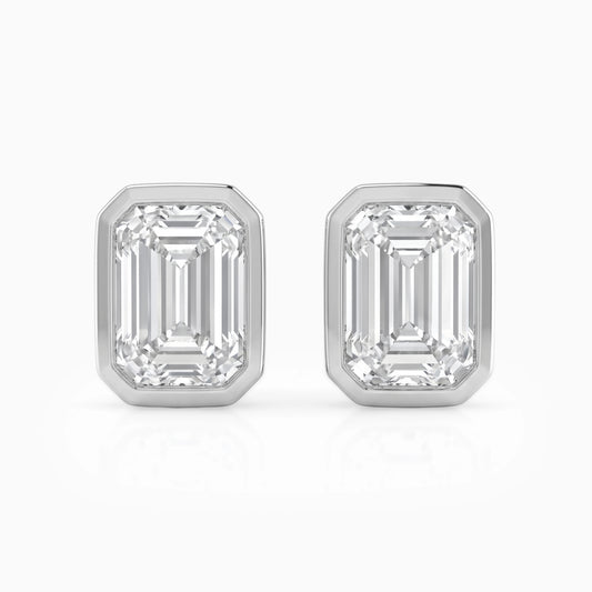 Emerald Cut Lab Diamond Bezel Set Stud Earrings