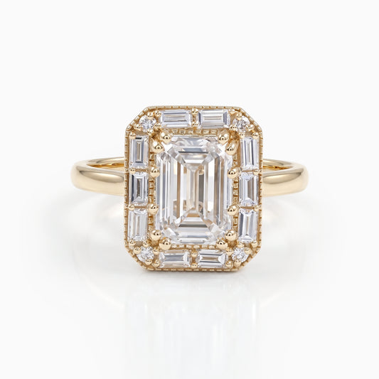 Emerald Cut Lab Diamond Halo Engagement Ring Ring