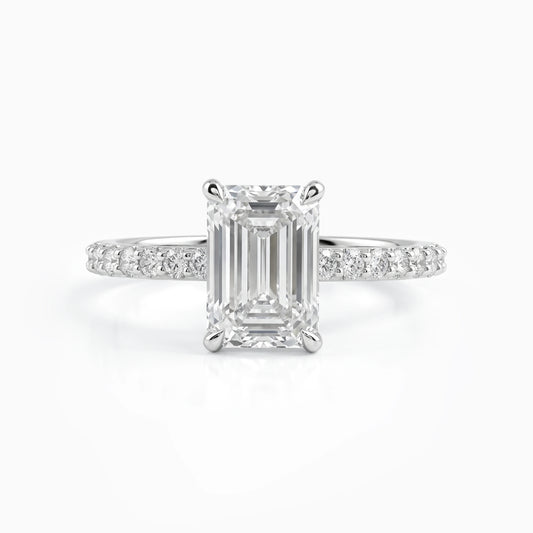 Emerald Cut Lab Diamond Hidden Halo Solitaire Accent Ring Ring